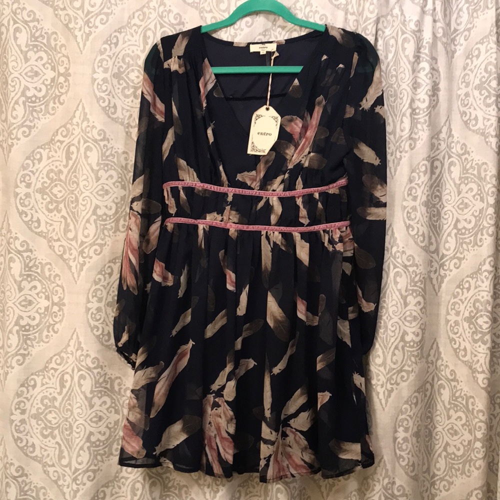 Long sleeve dress with chiffon overlay